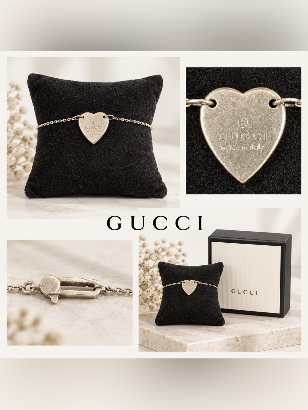 Gucci Sterling Silver Heart Tag Chain Bracelet